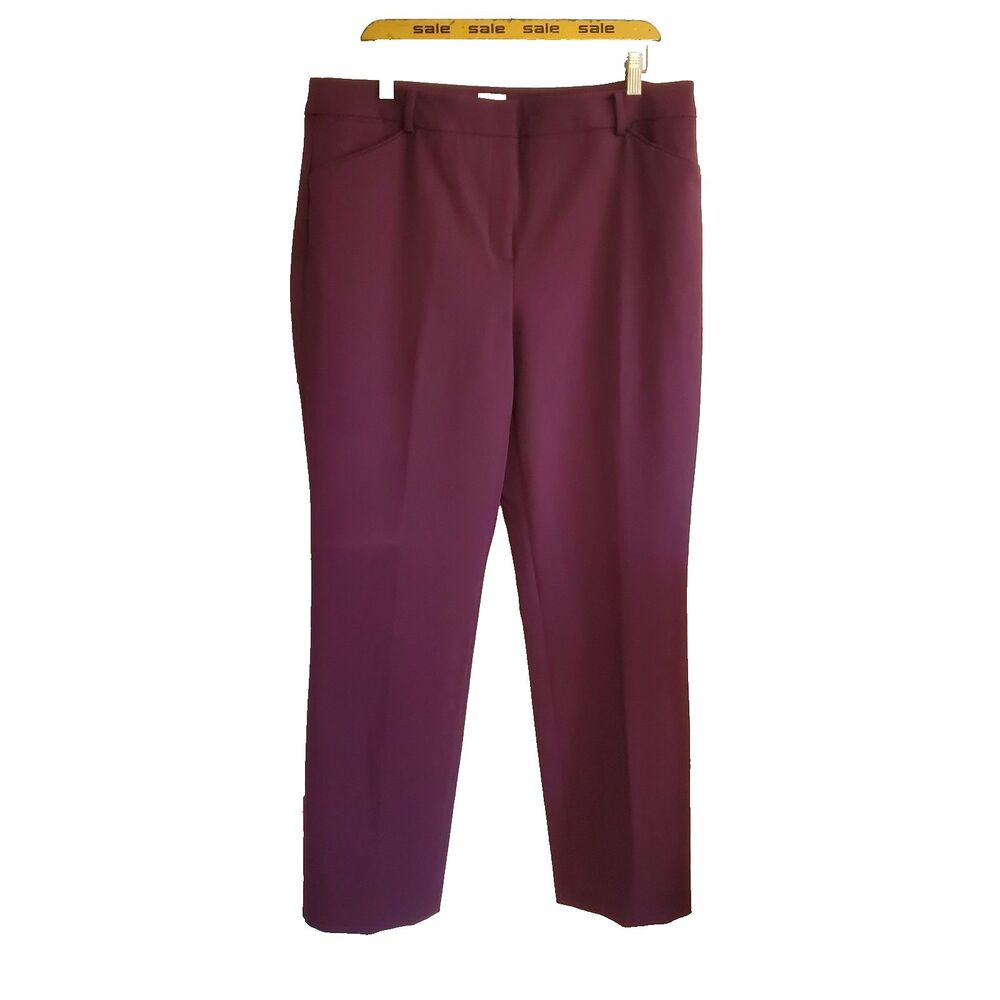 Chicos So Slimming Straight Leg Pant Size 14 R Plum Purple Career Casual Office